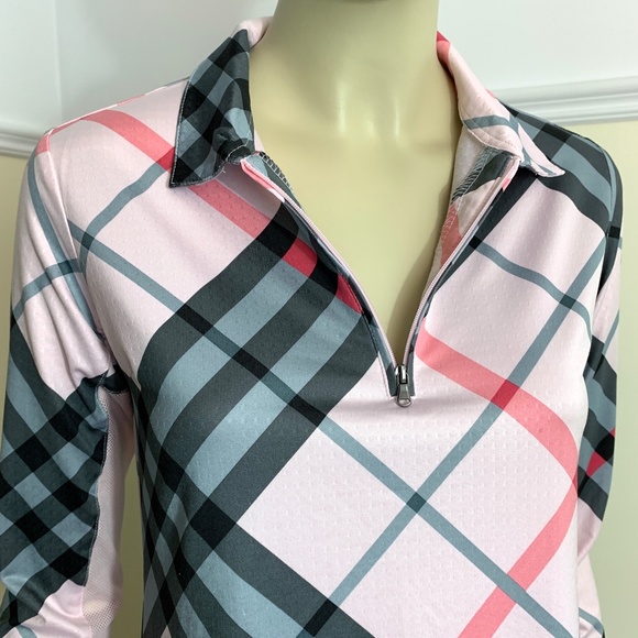 SanSoleil pink black plaid UPF 50 top S - Picture 9 of 11